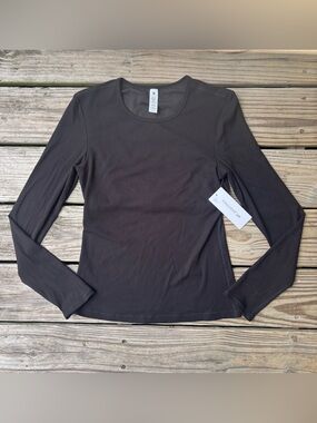 Yogalicious Lux Heavenly Rib Kathleen Women's M Black Ribbed Crew Stretch Top